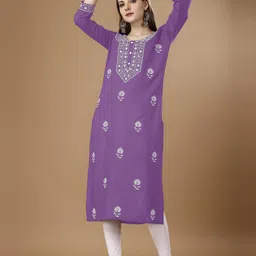 Shree Ramkrishna Fab Round Neck Ethnic Motifs Embroidered Chikankari Kurta image 5