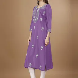 Shree Ramkrishna Fab Round Neck Ethnic Motifs Embroidered Chikankari Kurta image 4