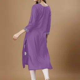 Shree Ramkrishna Fab Round Neck Ethnic Motifs Embroidered Chikankari Kurta image 3