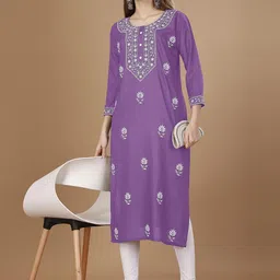 Shree Ramkrishna Fab Round Neck Ethnic Motifs Embroidered Chikankari Kurta-picture-56