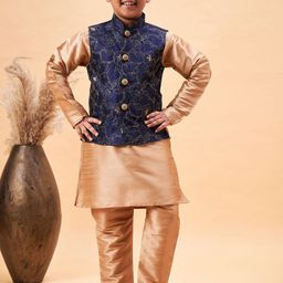 VASTRAMAY Boys Mandarin Collar Kurta With Pyjamas & Nehru Jacket-15