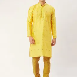 Jompers Men Yellow Embroidered Kurta with Churidar-image-37