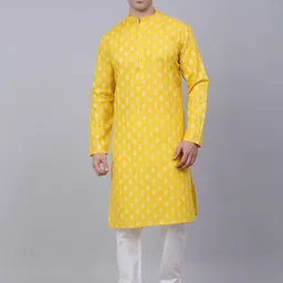 Jompers Men Yellow Floral Printed Kurta with Churidar-54