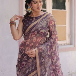KALINI Floral Zari Kota Doria Saree-image-7