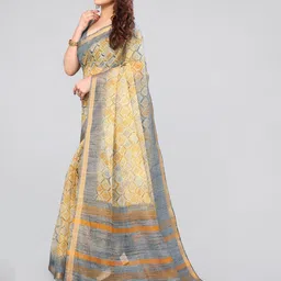 MIRCHI FASHION Mustard & Grey Ethnic Motifs Printed Zari Saree-image-11