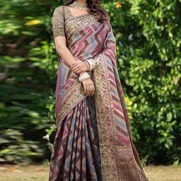 Satrani Printed Jacquard Zari Organza Leheriya Saree-picture-18