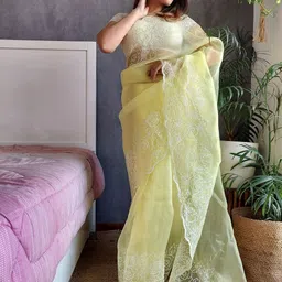 Anouk Yellow Floral Embroidered Organza Saree-picture-33