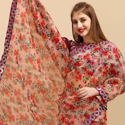 Sangria Orange & Red Floral Sequinned Organza Saree-picture-31