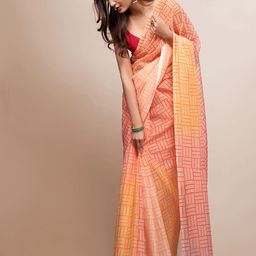 Mitera Orange & Red Geometric Printed Organza Saree-image-51