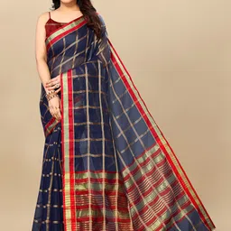 Sidhidata Checked Woven Design Zari Kota Saree-picture-40