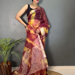 DIVASTRI Tie and Dye Zari Organza Saree-image-51