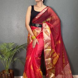 DIVASTRI Tie and Dye Zari Organza Saree-image-80