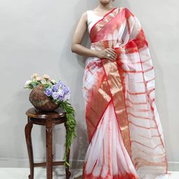 DIVASTRI Tie and Dye Zari Organza Saree-image-79