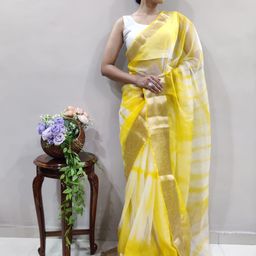 DIVASTRI Tie and Dye Zari Organza Saree-image-2