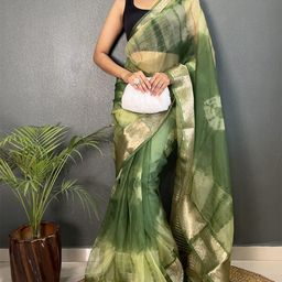 DIVASTRI Tie and Dye Zari Zari Organza Saree-image-35