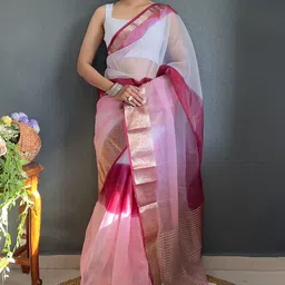 DIVASTRI Tie and Dye Woven Design Zari Saree-image-84