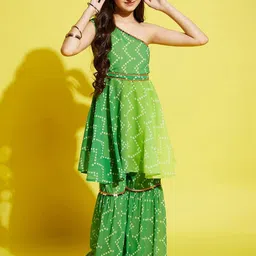 Cherry & Jerry Girls Bandhani Printed Empire Gotta Patti Kurta with Sharara-image-82