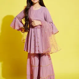 Cherry & Jerry Girls Ethnic Motifs Empire Sequinned Kurta with Sharara & With Dupatta-picture-18