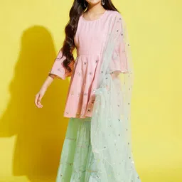 Cherry & Jerry Girls Ethnic Motifs Empire Sequinned Kurta with Sharara & With Dupatta-image-78