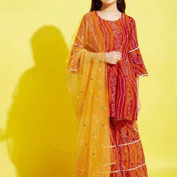 Cherry & Jerry Girls Bandhani Printed Empire Kurta with Sharara & With Dupatta-picture-15