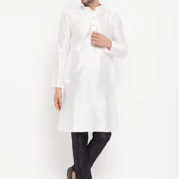 VASTRAMAY Mandarin Collar Straight Kurta with Pyjamas-image-96