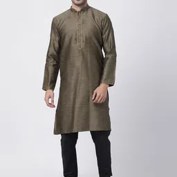 VASTRAMAY Woven Design Mandarin Collar Straight Kurta With Churidar-picture-3