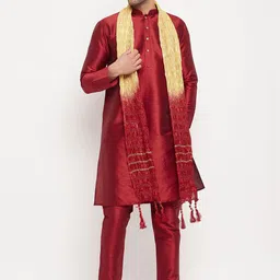 VASTRAMAY Mandarin Collar Kurta With Trousers & Dupatta-image-30