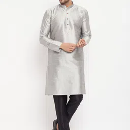 VASTRAMAY Mandarin Collar Straight Kurta with Trousers-image-74