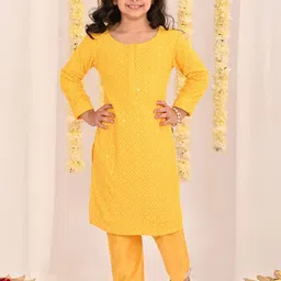 VASTRAMAY Girls Embroidered Thread Work Straight Kurta with Sharara-picture-30