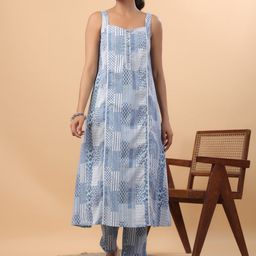 Janasya Ethnic Motifs Printed Pure Cotton Straight Kurta With Trousers-image-92
