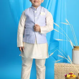VASTRAMAY Boys Mandarin Collar Long Sleeves Straight Kurta Pyjama with Jacket-39