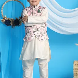 VASTRAMAY Boys Floral Printed Mandarin Collar Long Sleeves Kurta with Pyjamas-36