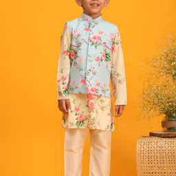 VASTRAMAY Boys Floral Printed Kurta with Pyjamas & Nehru Jacket-0
