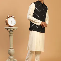 VASTRAMAY Mandarin Collar Long Sleeves Mirror Work Kurta with Pyjamas & With Dupatta-picture-6