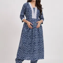 Aujjessa Ethnic Motifs Printed Pure Cotton Maternity A-Line Kurta With Salwar-picture-1