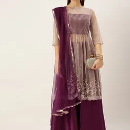 Ethnovog Sequinned Ready to Wear Lehenga & Blouse With Dupatta-image-3