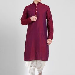 KISAH Men Magenta Solid Kurta with Dhoti Pants Set-picture-11