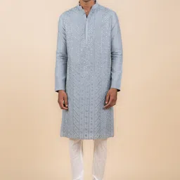 Tasva Ethnic Motifs Embroidered Mandarin Collar Mirror Work Kurta with Churidar-image-7