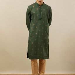 Manyavar Ethnic Motif Printed Mandarin Collar Thread Work Kurta With Pyjamas-image-49