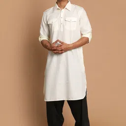 VASTRAMAY Shirt Collar Roll-Up Sleeves Pathani Kurta With Salwar-image-87