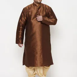 VASTRAMAY Men Coffee Brown Angrakha Kurta with Dhoti Pants-picture-8