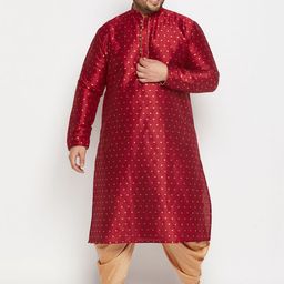 VASTRAMAY Men Plus Size Woven Design Jacquard Kurta with Dhoti Pants-26