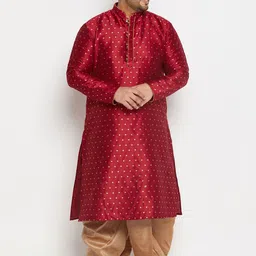 VASTRAMAY Men Plus Size Geometric Woven Design Mandarin Collar Kurta With Dhoti Pants-6
