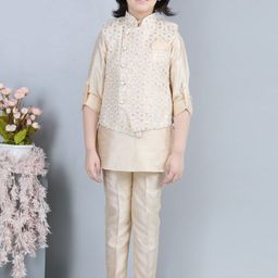Aj DEZInES Boys Band Collar Kurta with Pyjamas & Nehru Jacket-picture-2