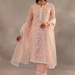 Bought First Women Embroidered Regular Thread Work Kurti with Pyjamas & With Dupatta-picture-1