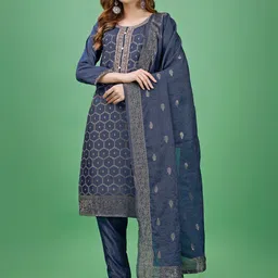 STH Round Neck Ethnic Motifs Regular Chanderi Silk Straight Kurta Set-35