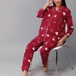 Zeyo Women Red & White Printed Maternity & Feeding Pyjama Set-picture-14