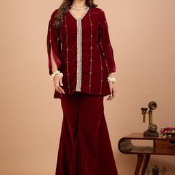 Alaya By Stag3 Embellished Zari Sequence Work Velvet Co-Ords Set-19