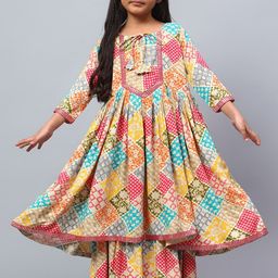 BAESD Girls Ethnic Motifs Printed Anarkali Pure Cotton Kurta With Palazzos & Dupatta-picture-32