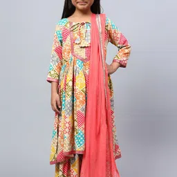 BAESD Girls Ethnic Motifs Printed Empire Gotta Patti Pure Silk Kurta Sharara & Dupatta-picture-50